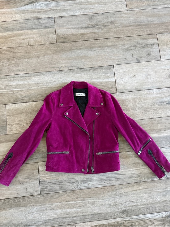 Coach Jackets & Blazers - Coach Magenta Suede Moto Jacket